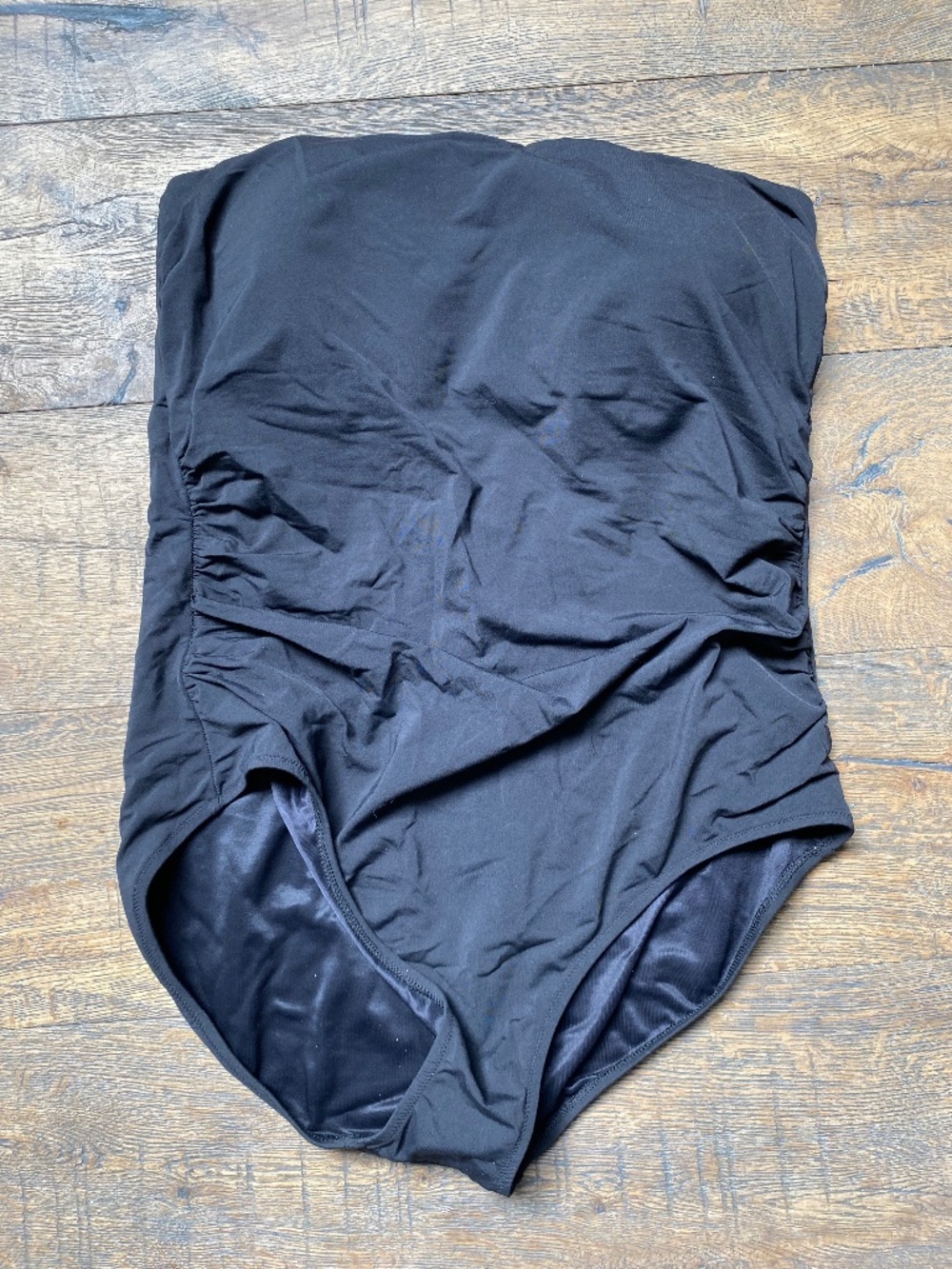 Lands' End Black Ruched Bandeau One-Piece Swimsuit - Size 18